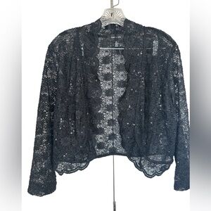 Black Floral Lace Shrug W/Sequin Embellishment 💥 Size XL‎